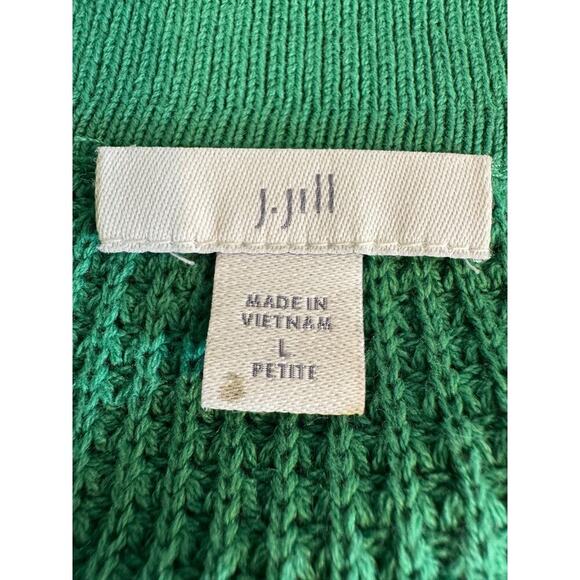 J. Jill sweater green waffle texture open neck collared button up cardigan Sz LP - Picture 6 of 7